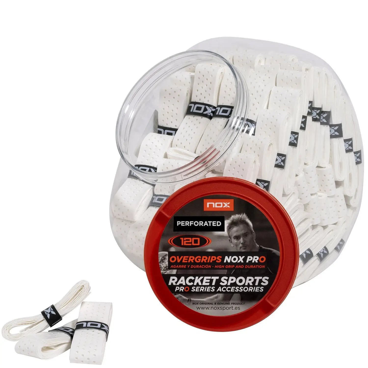 Bote 120 Overgrips Nox Pro Blanco Perforados